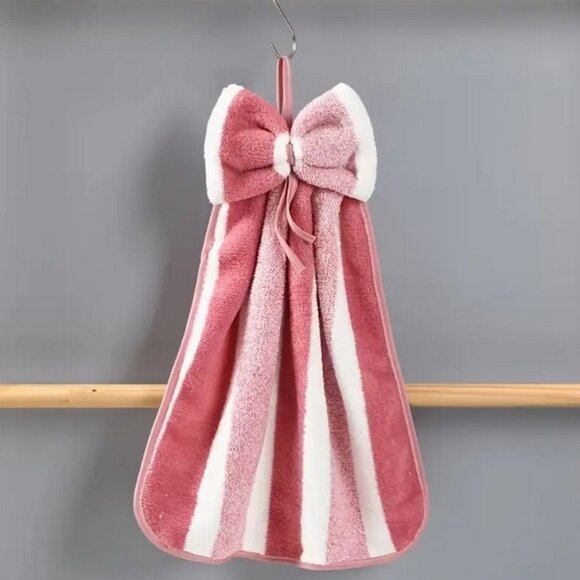 Shiloh Striped Pink Bow Topper Hanging Microfiber Fingertip Towel Gift Packaged - Picture 7 of 7